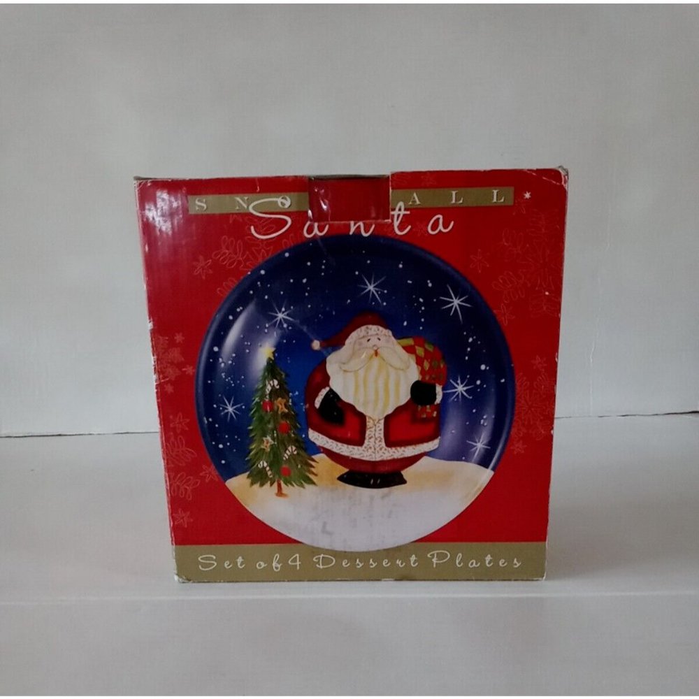 Certified International Snowball Santa  Set of 4 Dessert Plates New